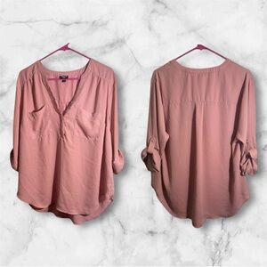 Torrid Harper Pink 3/4 Sleeve Relaxed Blouse with Mandarin Collar